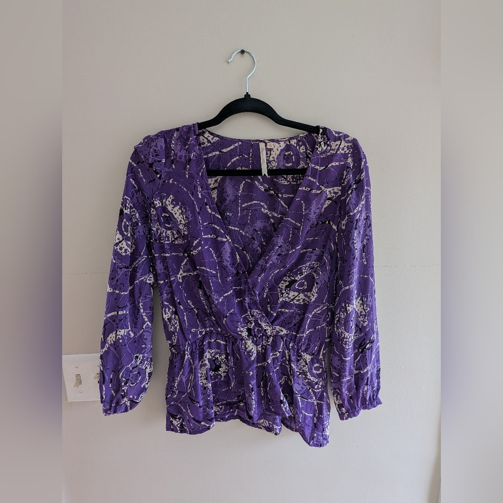Petticoat Alley Purple Peplum Silk Blouse
